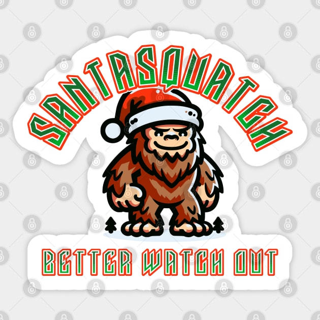 Bigfoot Santasquatch Christmas Bigfoot Santa Claus Sticker by Yesteeyear